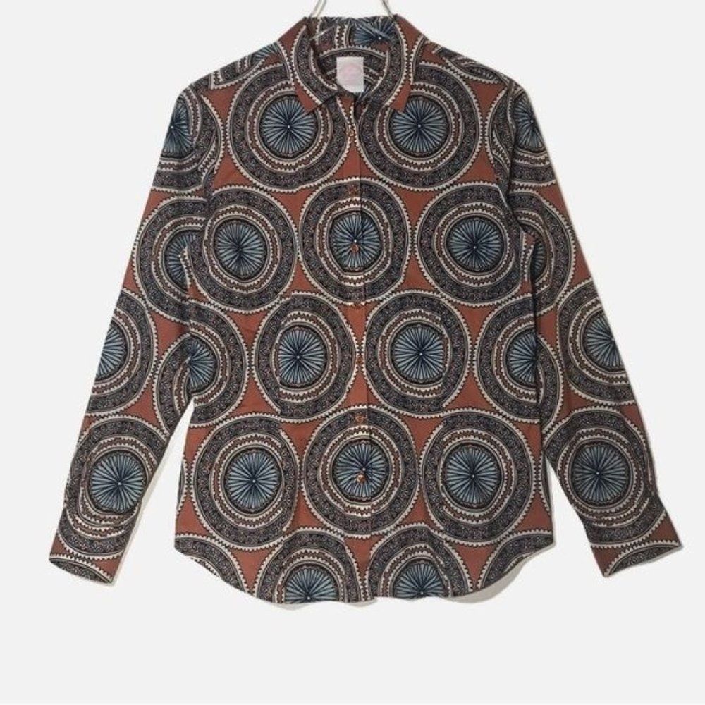 Brooks Brothers Tailored Fit Printed Button Down Shirt Size 10 Cotton Geometric